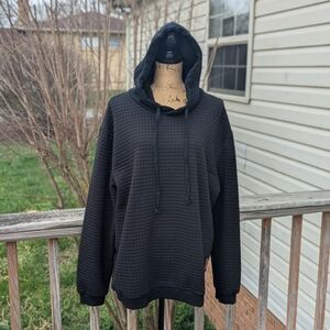 Coofandy Vogue Black Waffle Hoodie with Leather Patch